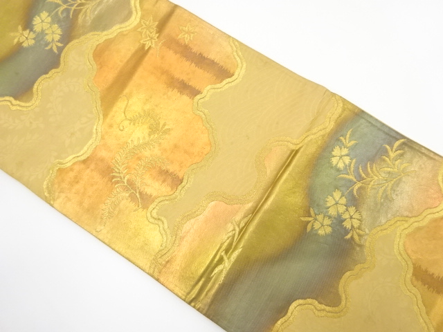 JAPANESE KIMONO / ANTIQUE FUKURO OBI / SILK / WOVEN STREAM & FLOWER